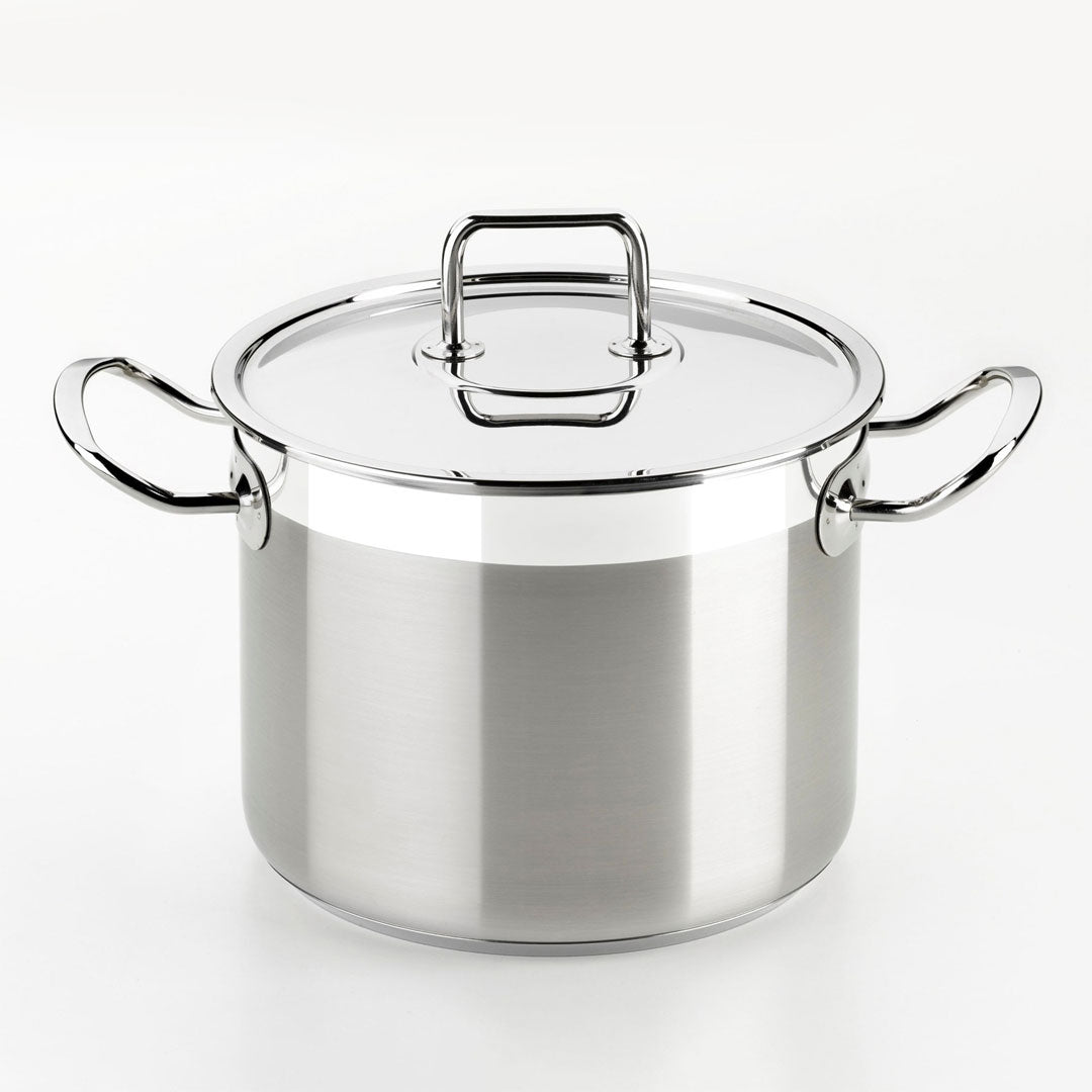 Juego de ollas profesional PINTI INOX 18/10 BRA 8 piezas CON TAPA (TOTAL 13 PIEZAS) triple fondo TAMBIÉN PARA INDUCCIÓN APTO PARA 1 A 6 PERSONAS