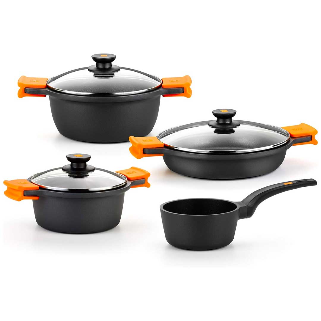 Batería de cocina BRA Efficient NEW Apto para todo tipo de placas, incluida inducción, aluminio fundido a presión con antiadherente 3/4/5/10 piezas