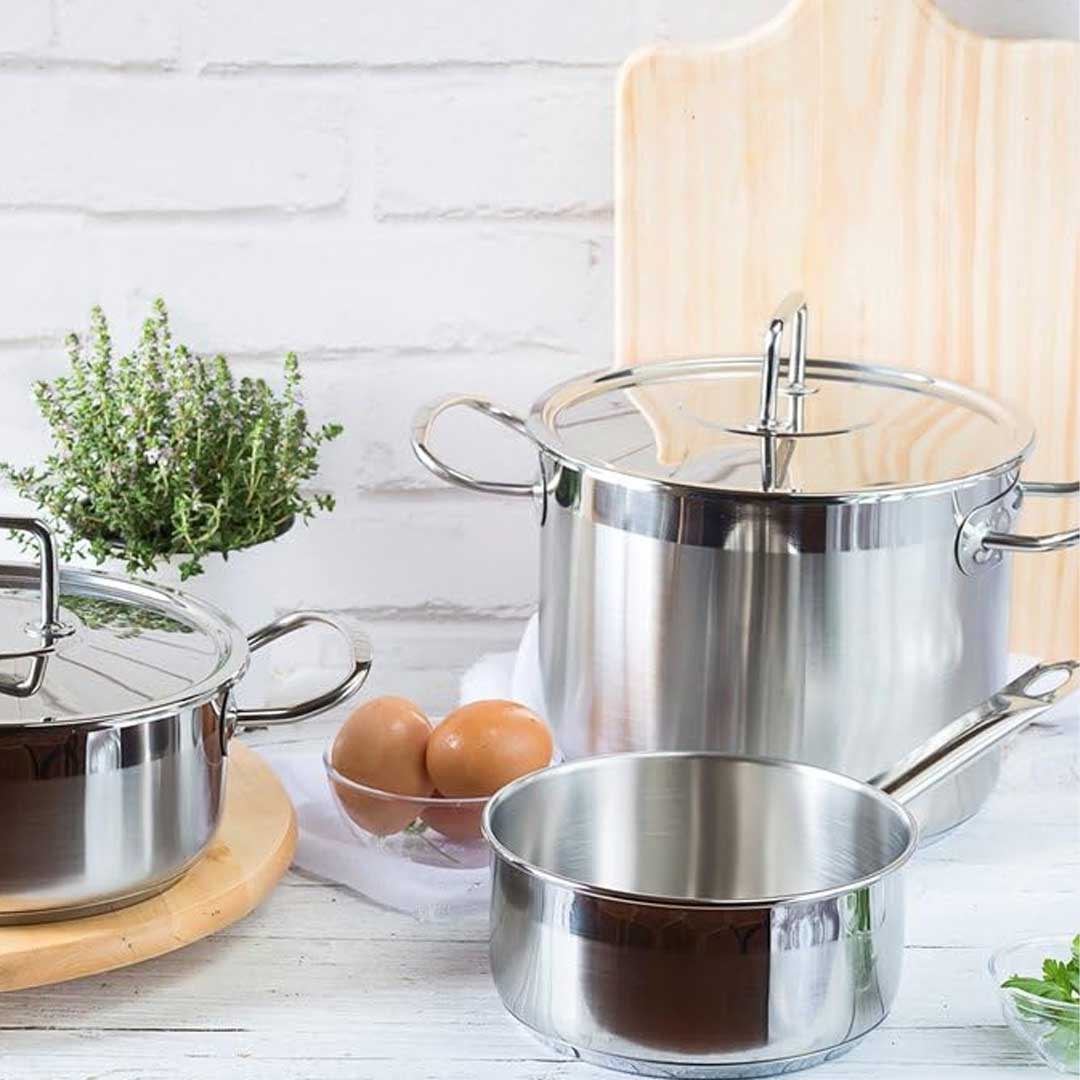 BRA PINTI INOX Pentola Alta Professionale con Coperchio, in Acciaio Inox 18/10,