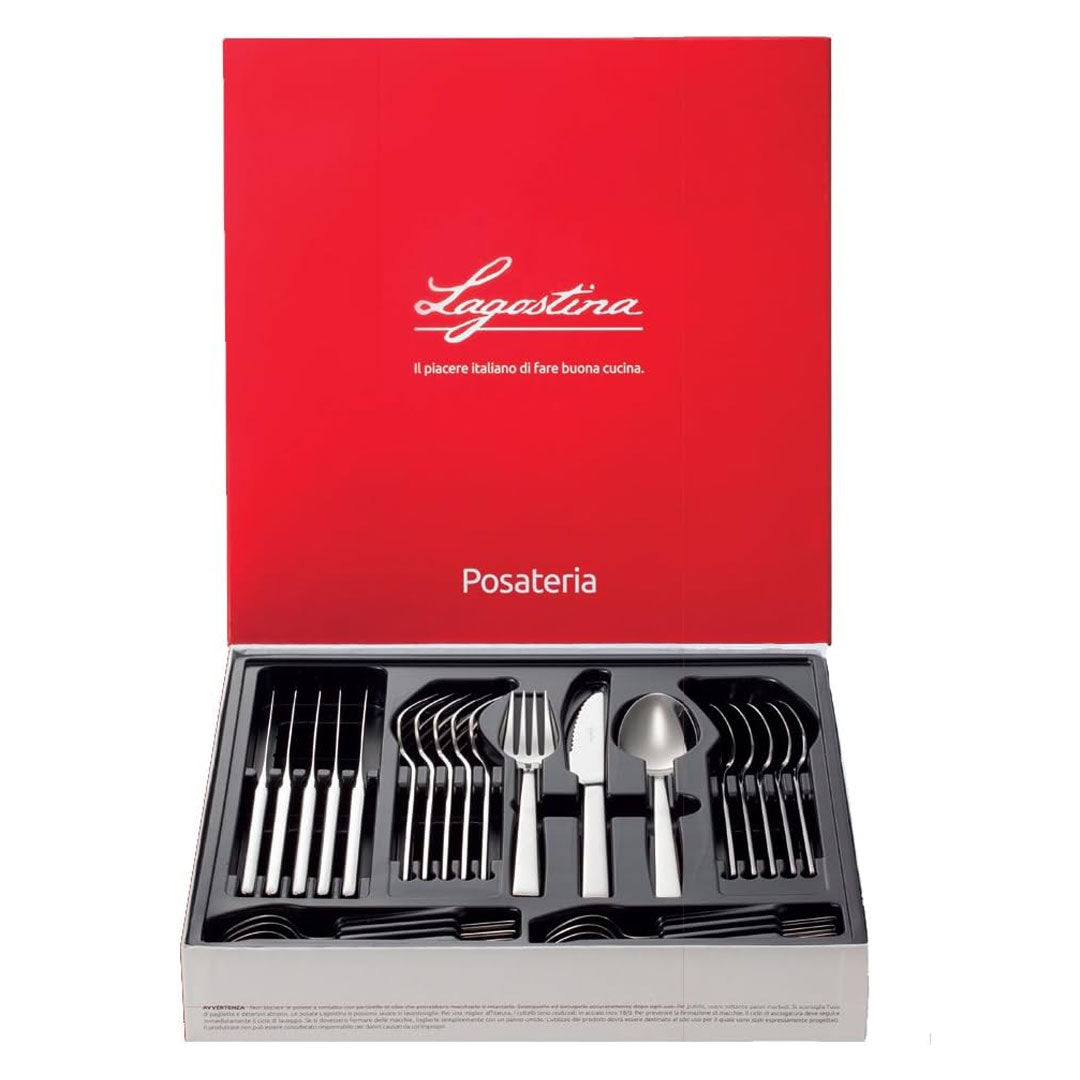 Lagostina Ambra, Set Posate 24 Pezzi in Acciaio Inox 18/10 con Finitura Lucida a Specchio