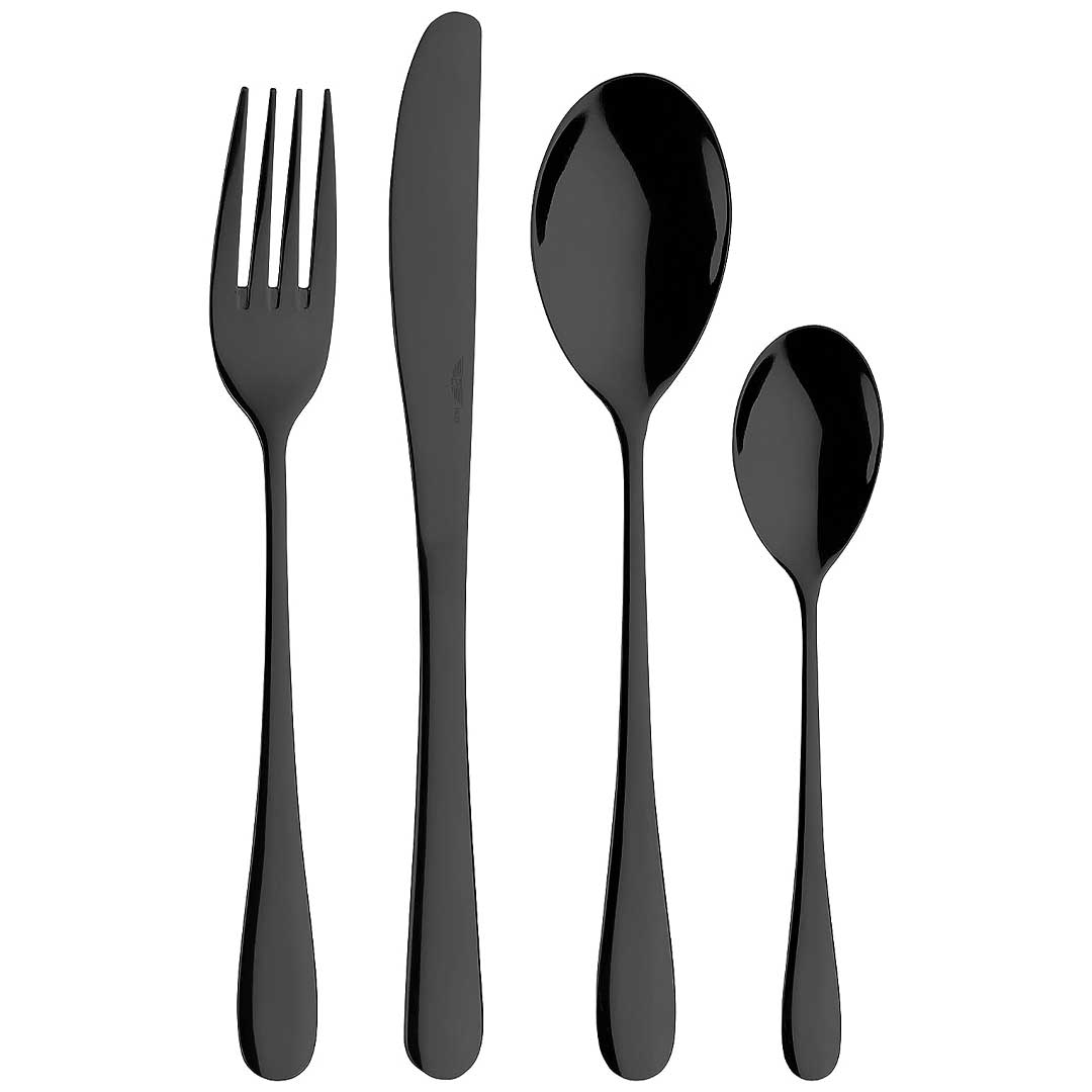 Prima Collection Set da 24 Posate Colore Nero, Acciaio Inox con Scatola Regalo (6 persone)