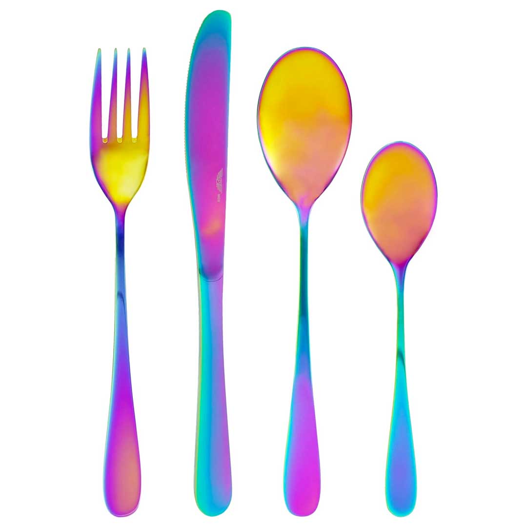 Prima Collection Set da 24 Posate Serie Dream Rainbow, Acciaio Inox con Scatola Regalo (6 persone)