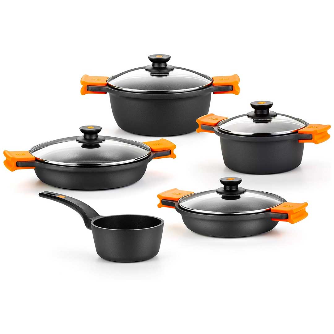 Batería de cocina BRA Efficient NEW Apto para todo tipo de placas, incluida inducción, aluminio fundido a presión con antiadherente 3/4/5/10 piezas