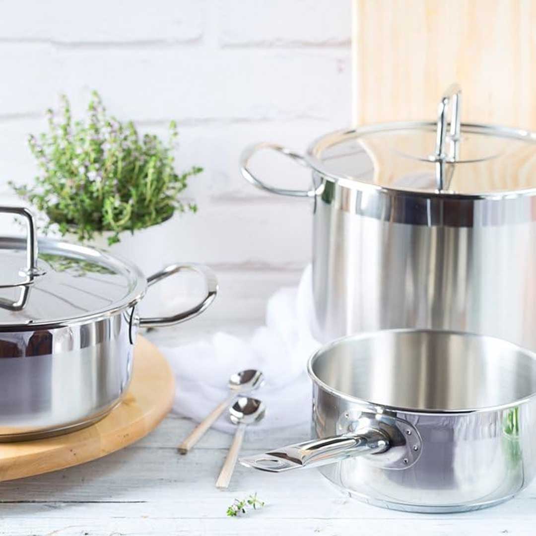 BRA PINTI INOX Pentola Alta Professionale con Coperchio, in Acciaio Inox 18/10,