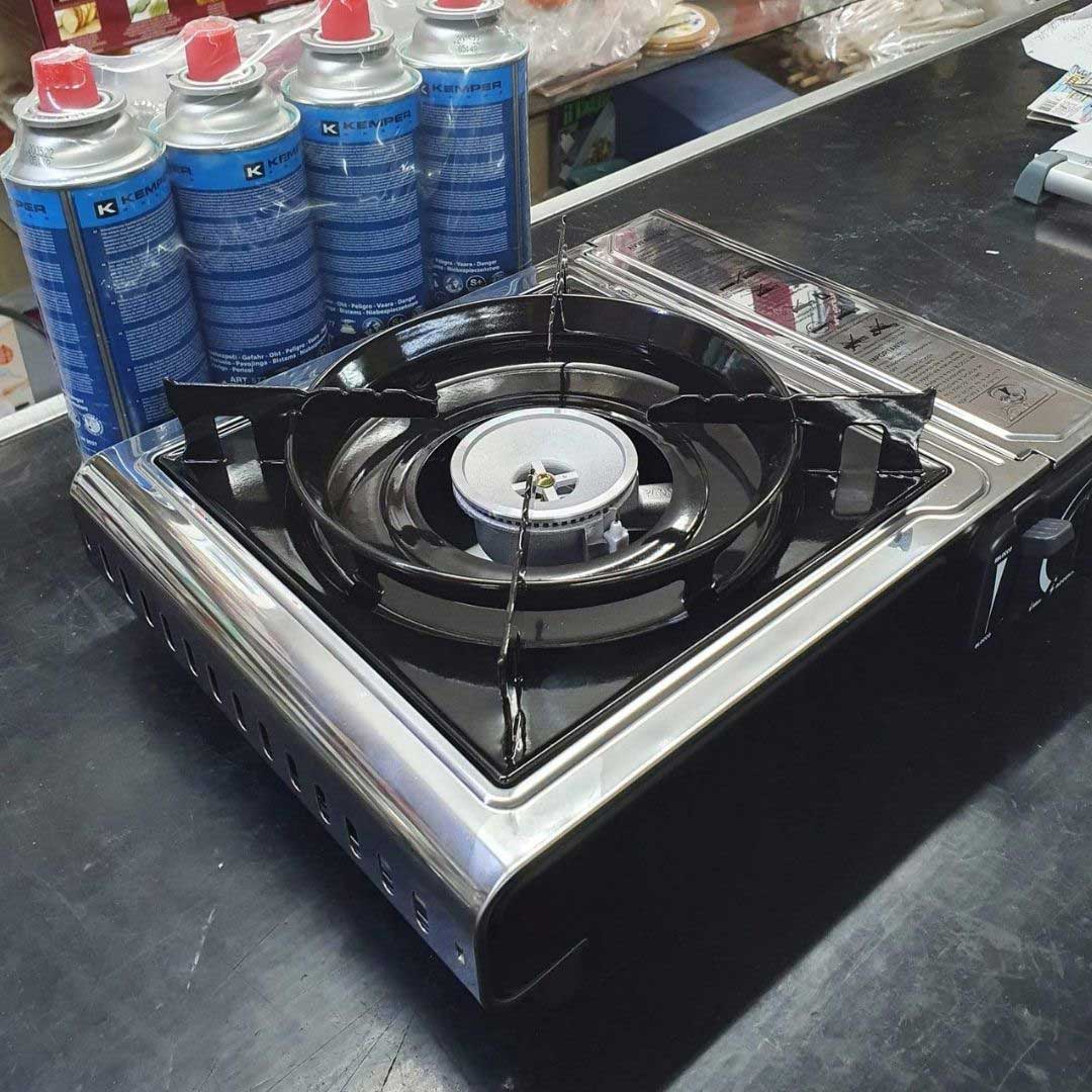 Fornello Portatile GPL Inox da Campeggio con Valigetta e 4 Cartucce Butano