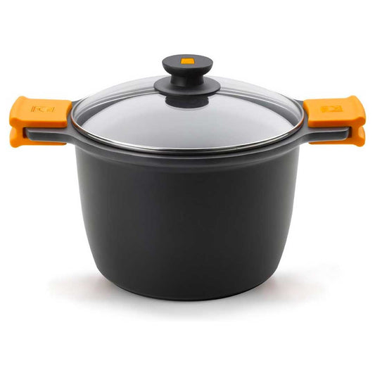 BRA Efficient - Pot with glass lid and silicone handles, aluminium coating with Teflon Platinum Plus non-stick 20/24/28 cm