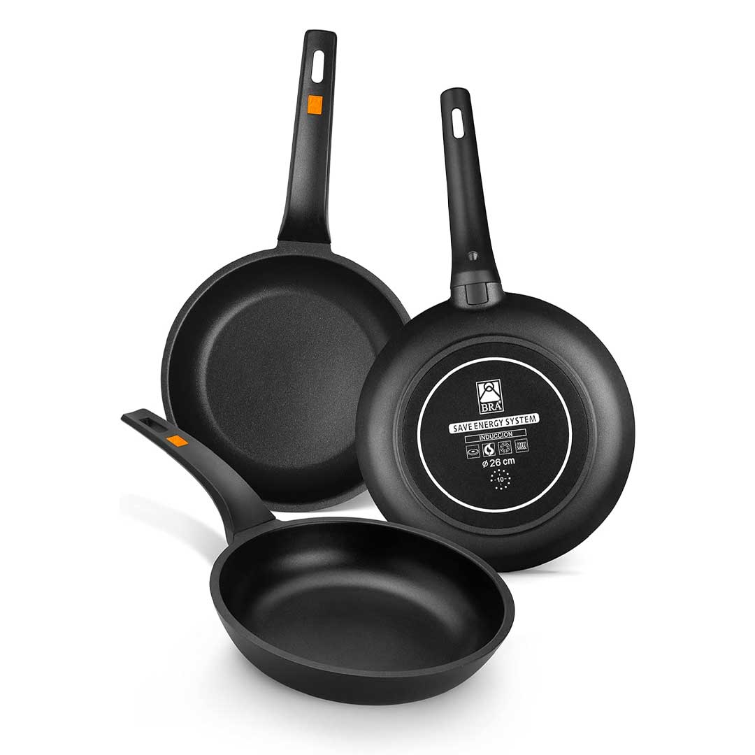 BRA Efficient Non-Stick Deep Frying Pan, in Die-Cast Aluminum, Suitable for Induction Hobs 18/22/26/30 cm