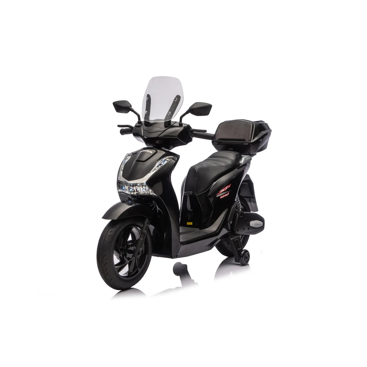 Honda SH125 FULL Motorino Elettrico per Bambini 12V con Luci LED, Ruote EVA e Bauletto Portaoggetti