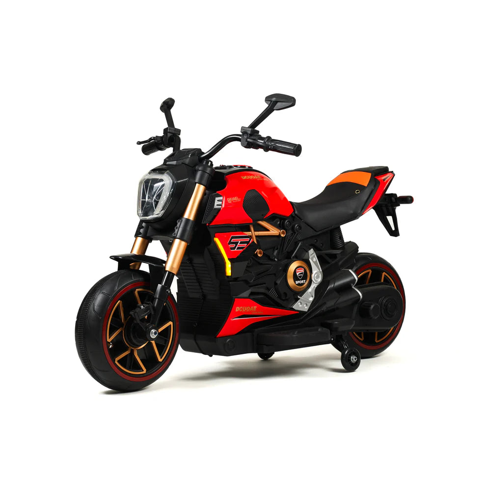 Moto da Corsa Elettrica “RacerX 12V” per Bambini – Luci LED, Suoni e Sedile in Pelle
