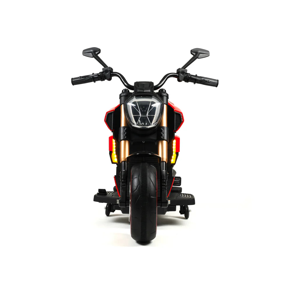Moto da Corsa Elettrica “RacerX 12V” per Bambini – Luci LED, Suoni e Sedile in Pelle