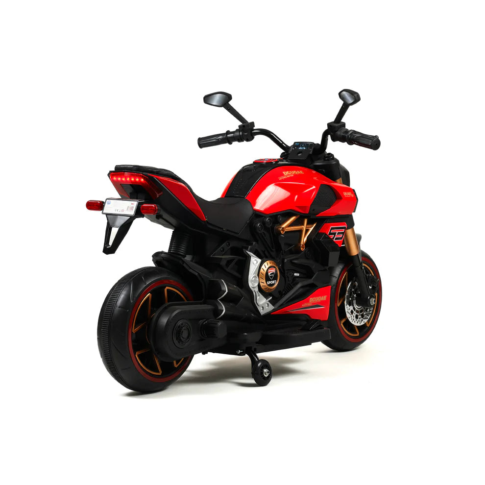 Moto da Corsa Elettrica “RacerX 12V” per Bambini – Luci LED, Suoni e Sedile in Pelle