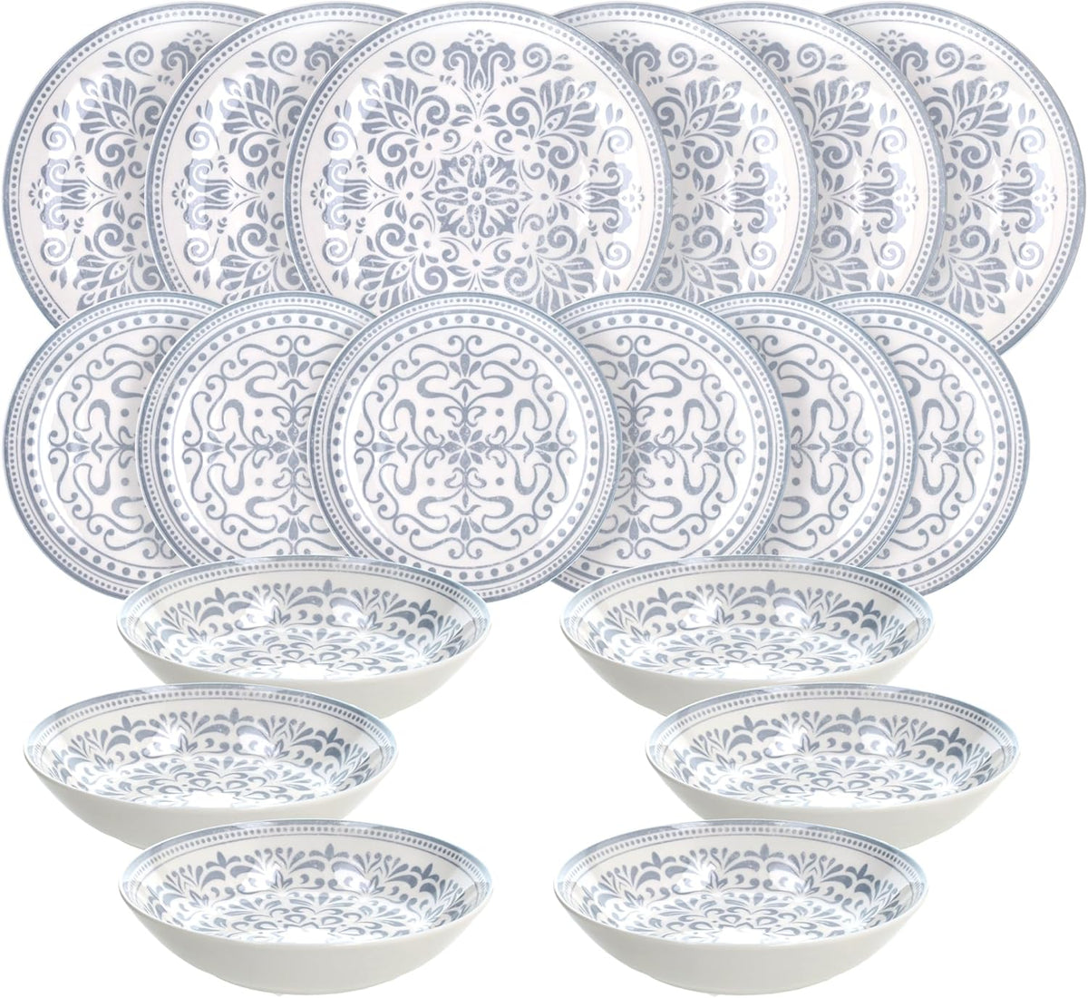 Tognana Servizio Tavola Madison Arabesque 18 Pezzi in Porcellana – Set Piatti 6 Persone Grigio e Bianco Adatto a Lavastoviglie e Microonde