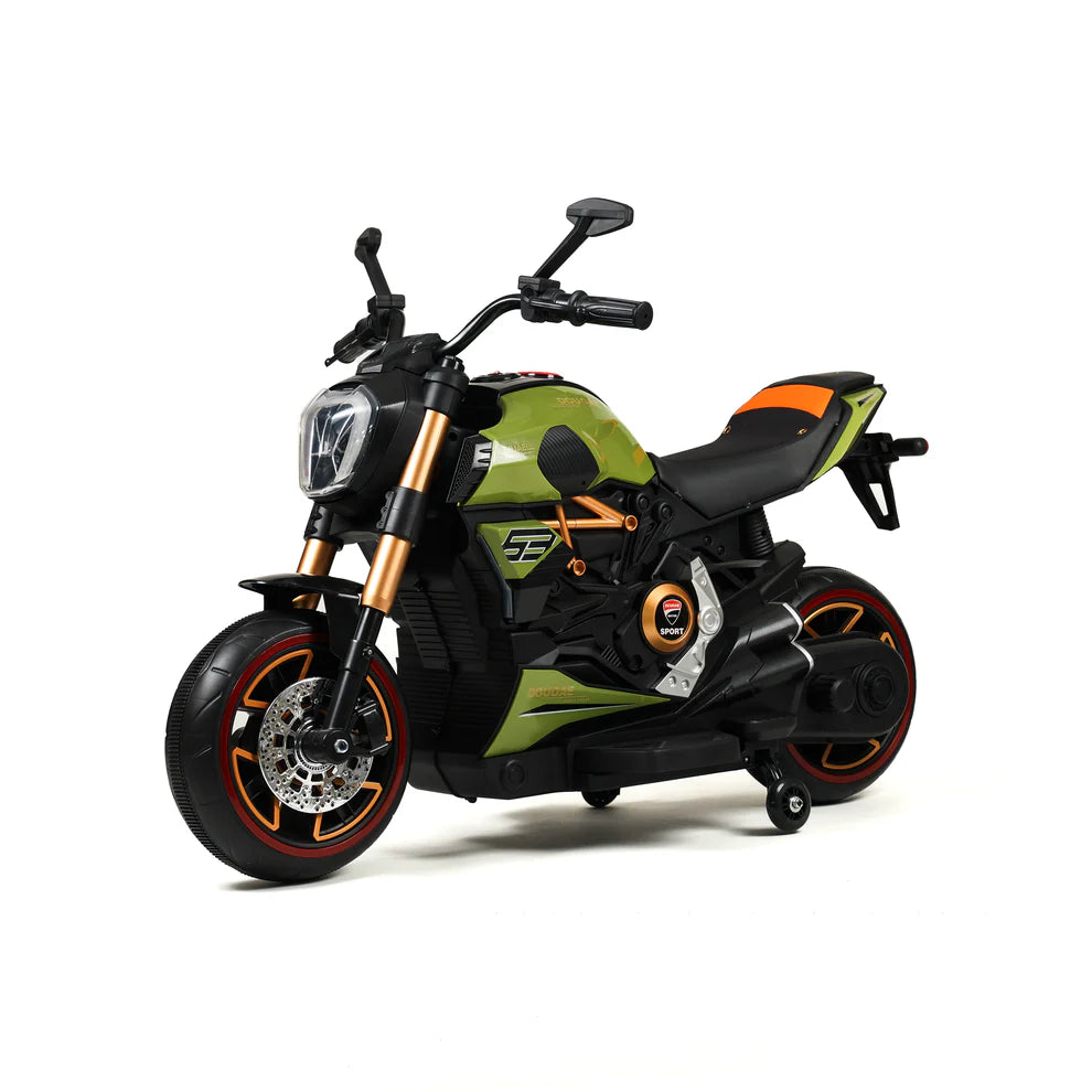 Moto da Corsa Elettrica “RacerX 12V” per Bambini – Luci LED, Suoni e Sedile in Pelle