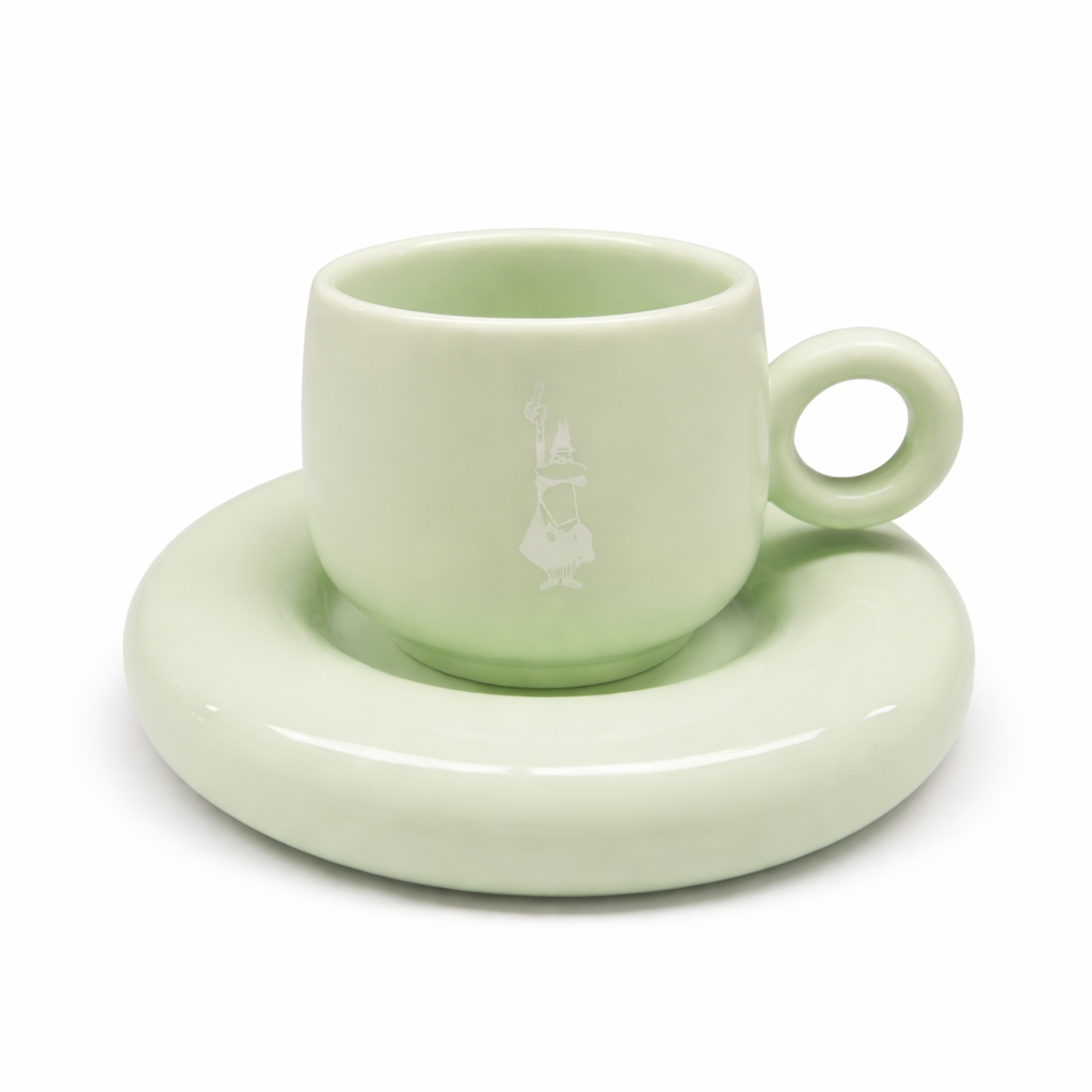 Bialetti Set 4 Tazzine Espresso con Piattino – Mercato della Frutta, Porcellana Colorata Pastello, Servizio Caffè Elegante Design Italiano