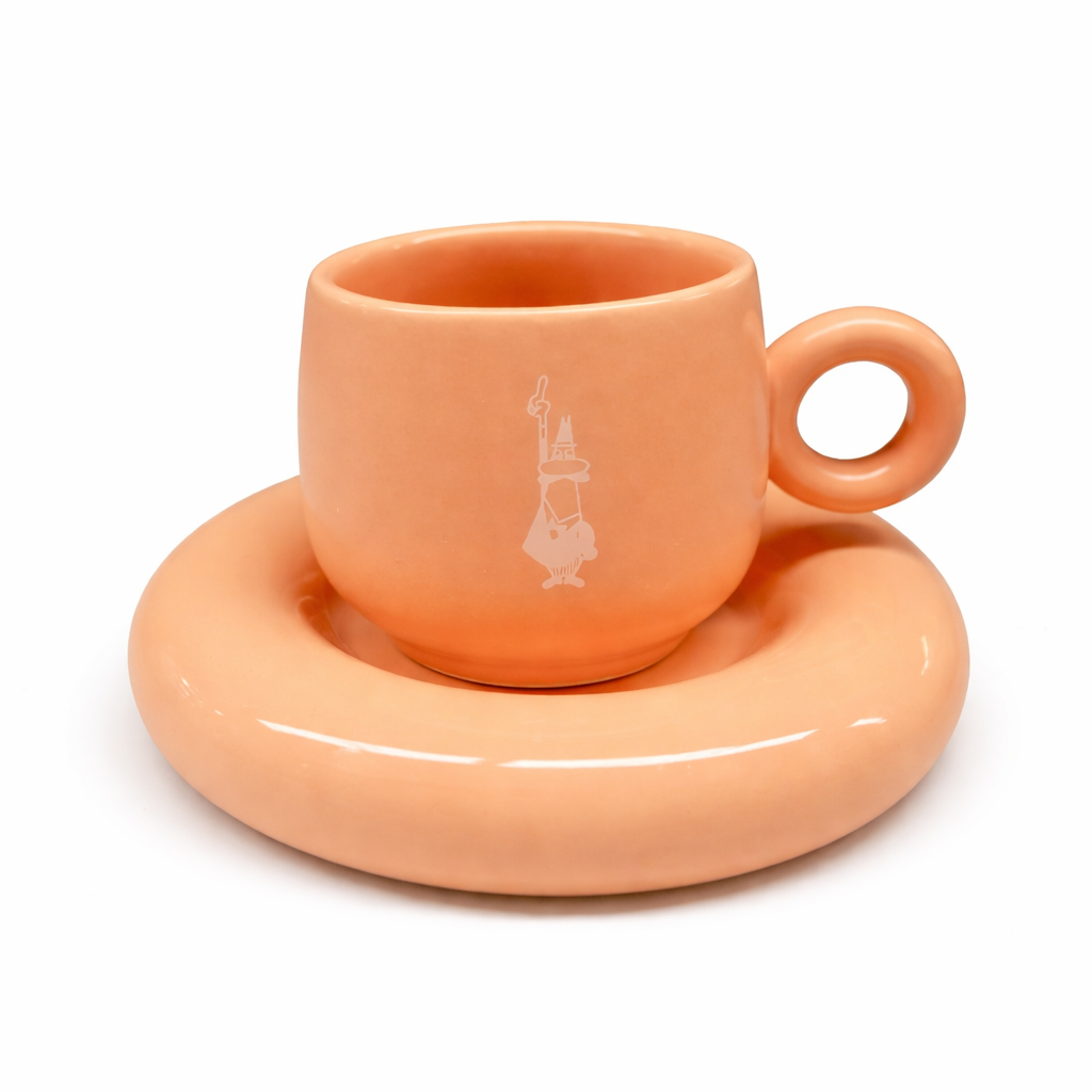 Bialetti Set 4 Tazzine Espresso con Piattino – Mercato della Frutta, Porcellana Colorata Pastello, Servizio Caffè Elegante Design Italiano