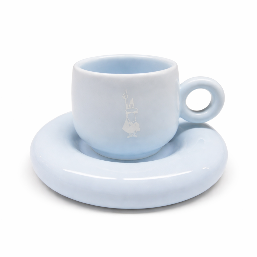 Bialetti Set 4 Tazzine Espresso con Piattino – Mercato della Frutta, Porcellana Colorata Pastello, Servizio Caffè Elegante Design Italiano
