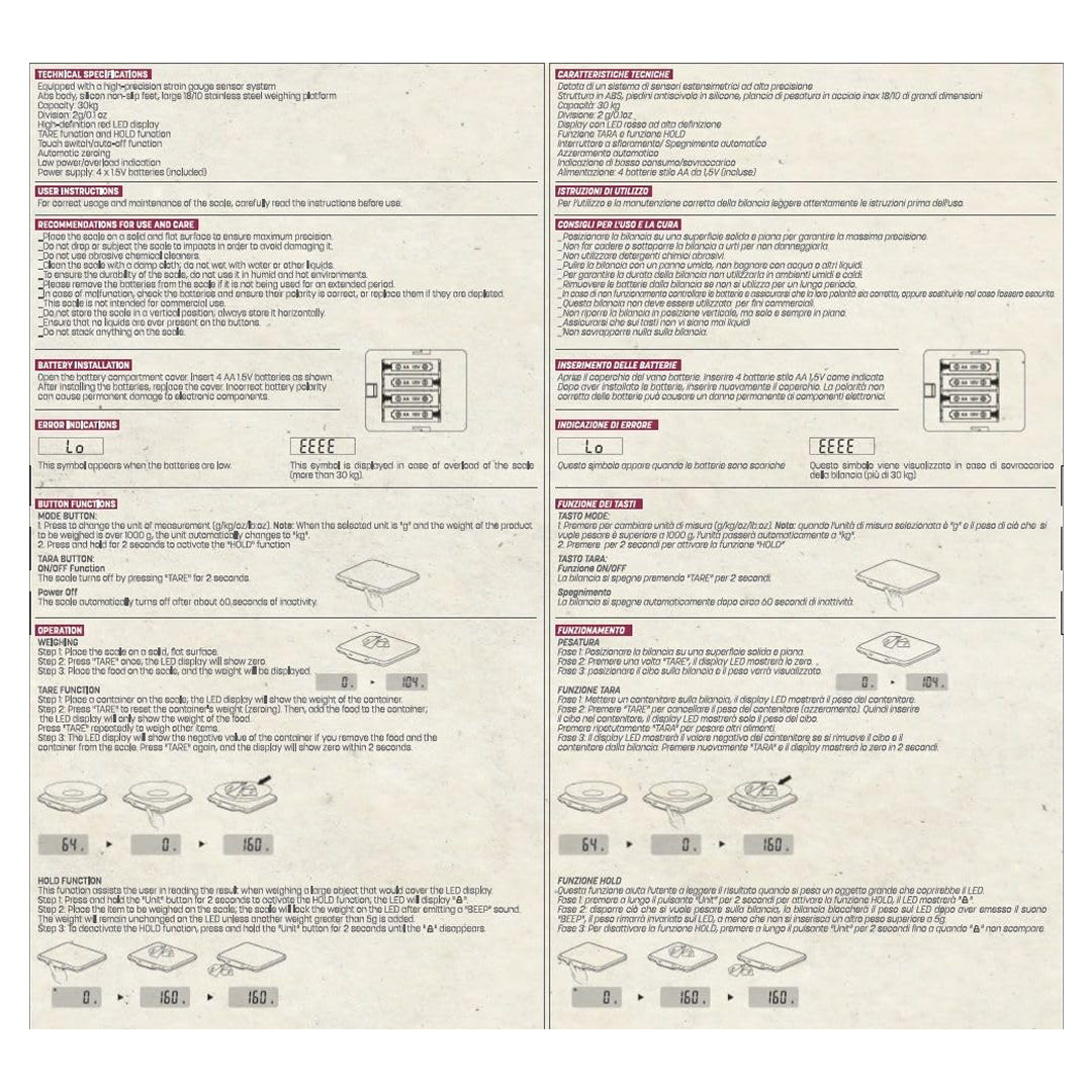 ILSA Bilancia digitale da cucina professionale in acciaio 18/10 da 30 Kg con divisione 2 grammi