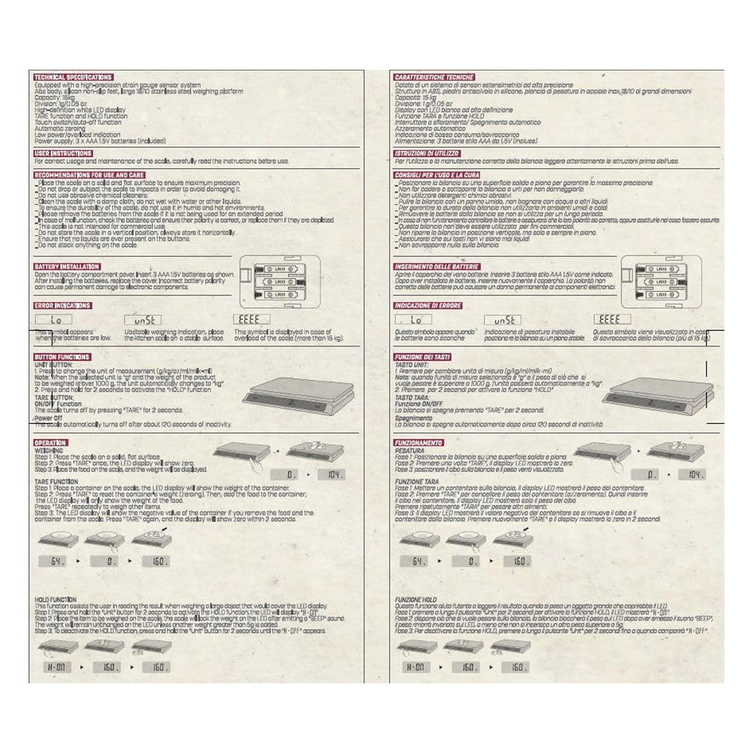 ILSA Bilancia digitale da cucina professionale in acciaio 18/10 da 15 Kg con divisione 1 grammo