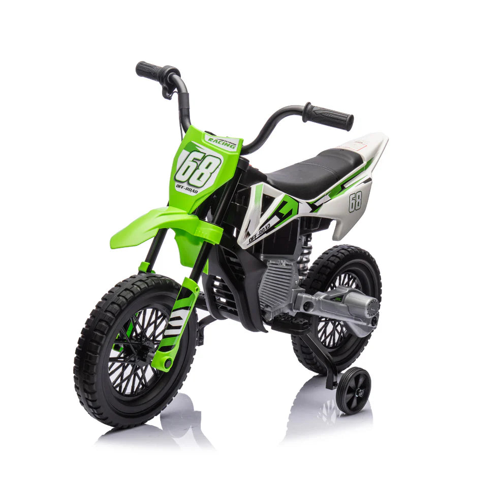 Motocross Falcon 12V con Sedile in Pelle - Moto Elettrica con Accelerazione a Manopola, Sospensioni e Bluetooth Sedile in Pelle