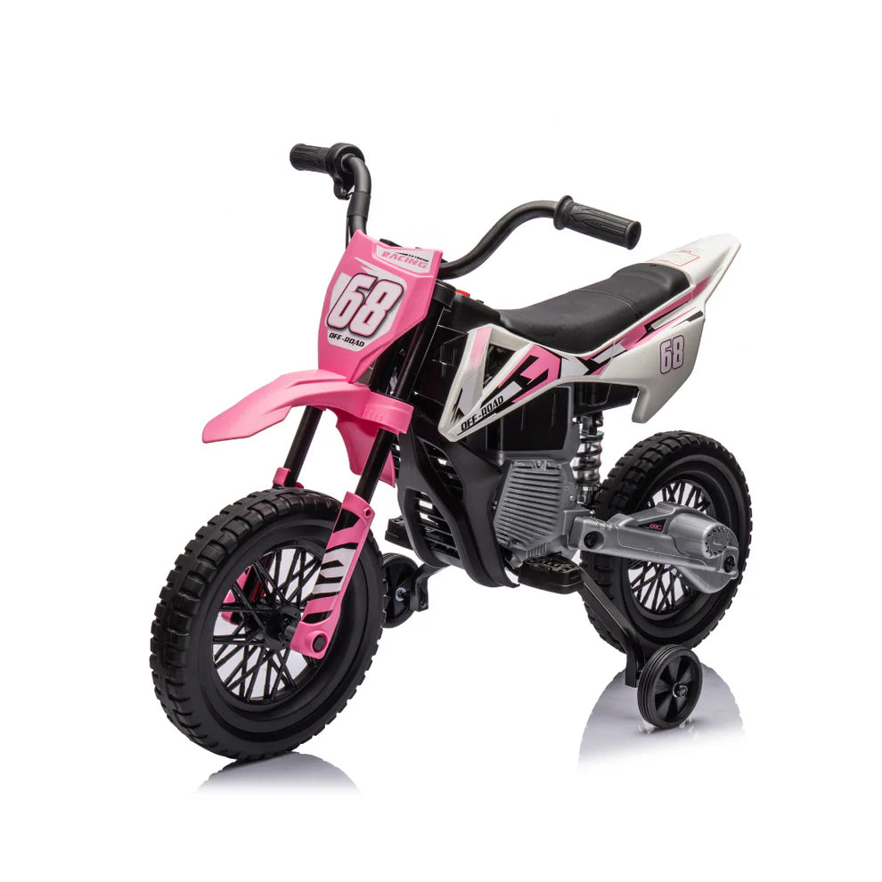 Motocross Falcon 12V con Sedile in Pelle - Moto Elettrica con Accelerazione a Manopola, Sospensioni e Bluetooth Sedile in Pelle