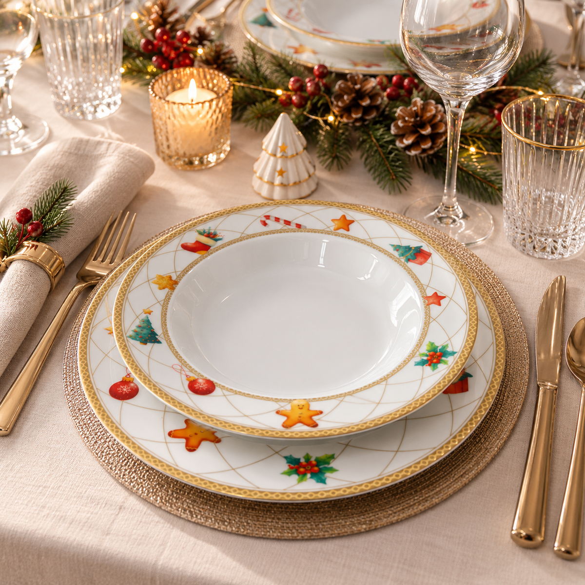 Tognana Olimpia Christmas Fairy Tale Servizio Tavola Natalizio 18 Pezzi in Porcellana – Set Piatti 6 Persone con Decori di Natale