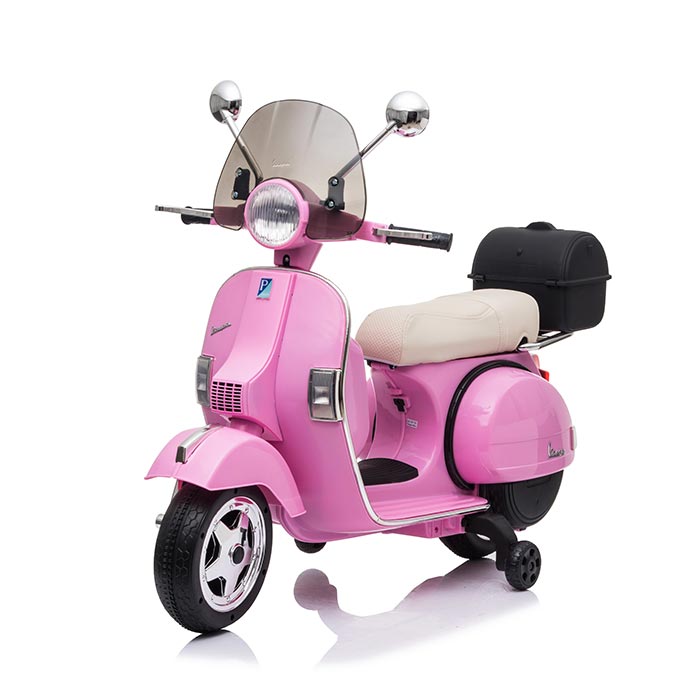 Moto Elettrica per Bambini Vespa PX Piaggio 12v con Rotelle Baule e Parabrezza