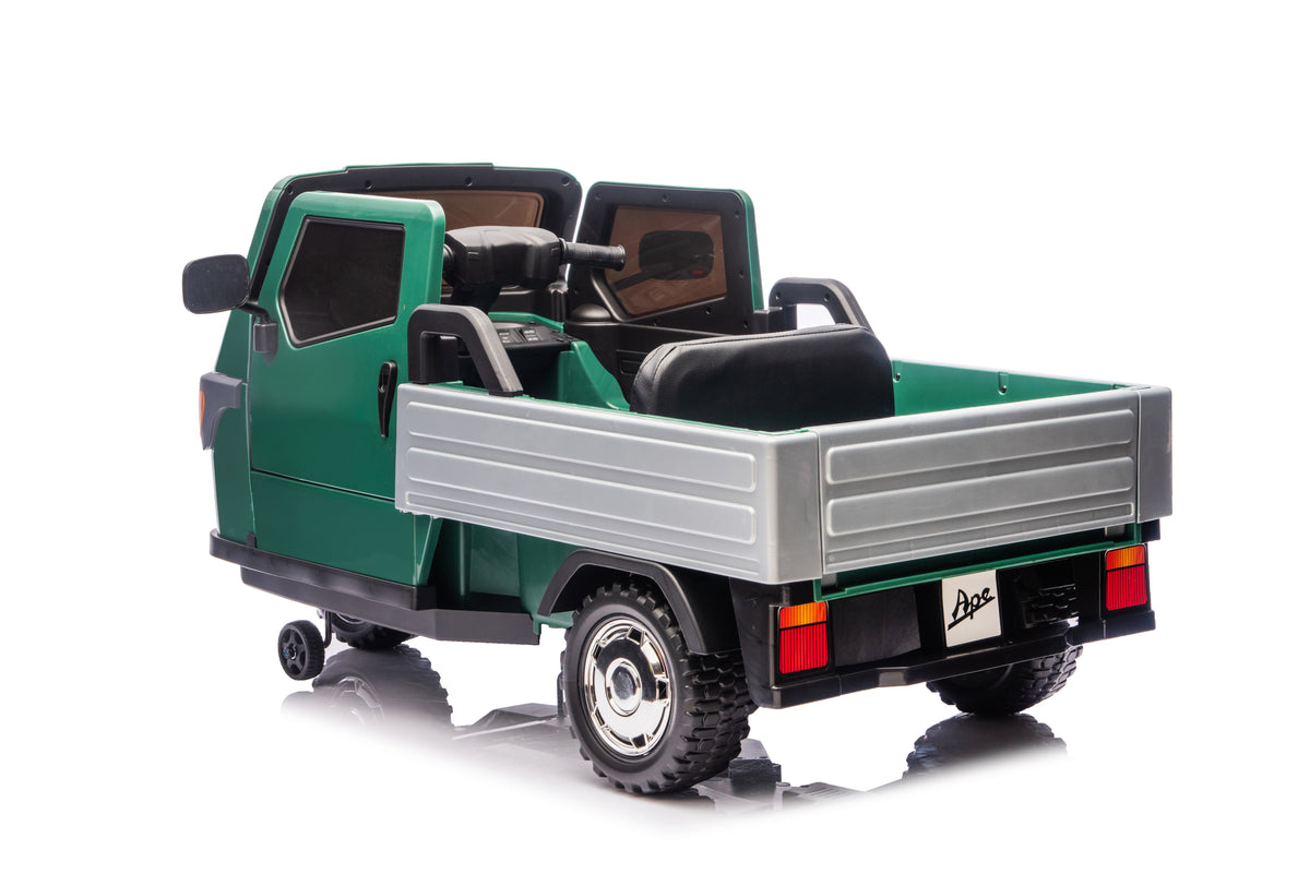 Macchina Elettrica Bambini Piaggio Apecar 12V con Telecomando 2 Motori Luci LED Cassone Posteriore