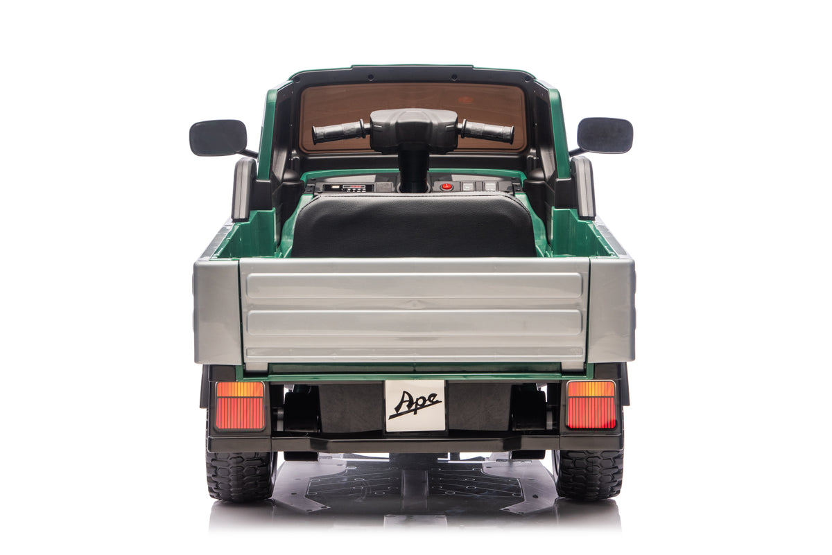 Macchina Elettrica Bambini Piaggio Apecar 12V con Telecomando 2 Motori Luci LED Cassone Posteriore