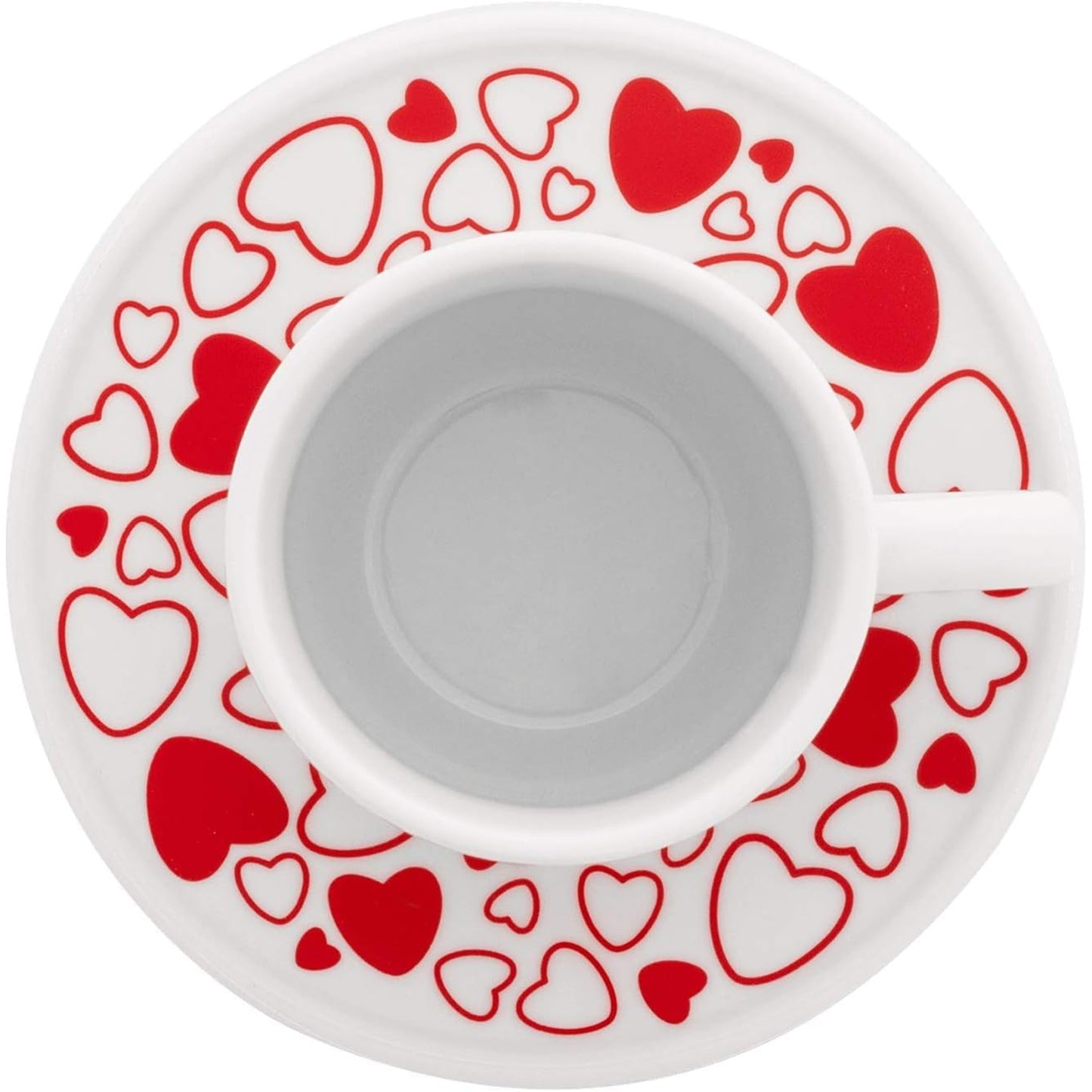 Bialetti Set 2 Tazzine Moka Cuore con Piattini – Tazzine Espresso in Porcellana Rosso Bianco