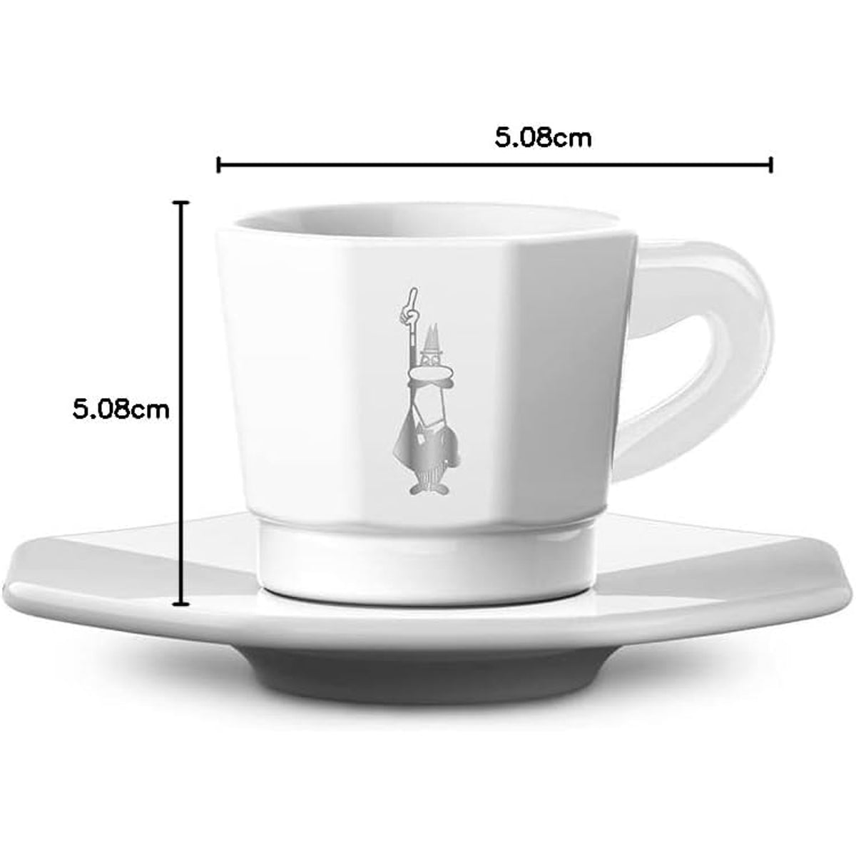 Bialetti Set 4 Tazzine Espresso Ottagonali con Piattini – Tazzine Moka Design Iconico 75 ml in Porcellana Bianca