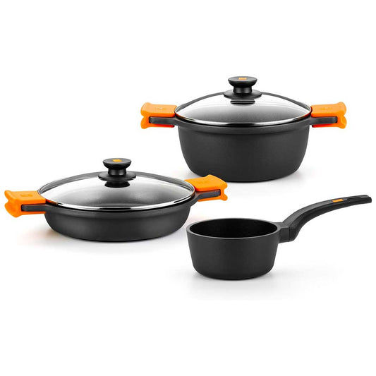 BRA Efficient NEW Cookware Set Suitable for All Types of Hobs Including Induction, Die-cast Aluminum with Non-Stick Coating 3/4/5/10 Pieces