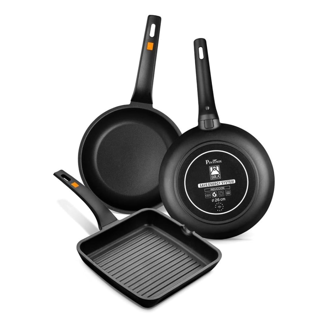 BRA Efficient - Sartén Grill Antiadherente, Aluminio, Negro, Diámetro 28 cm