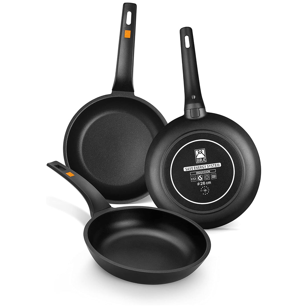 BRA Efficient Padella Fonda WOK 1 Manico Antiaderente, in Alluminio Pressofuso, Adatta Ai Piani Cottura a Induzione, Nero