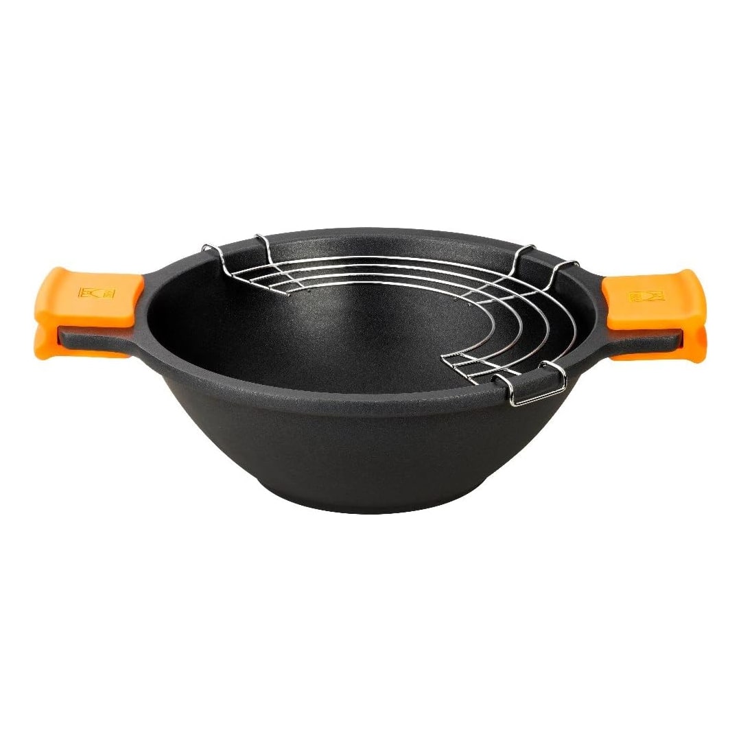 BRA Efficient Wok Antiaderente in Alluminio Pressofuso con Coperchio in Vetro, Adatto per Piani Cottura a Induzione, Arancio, 32 cm