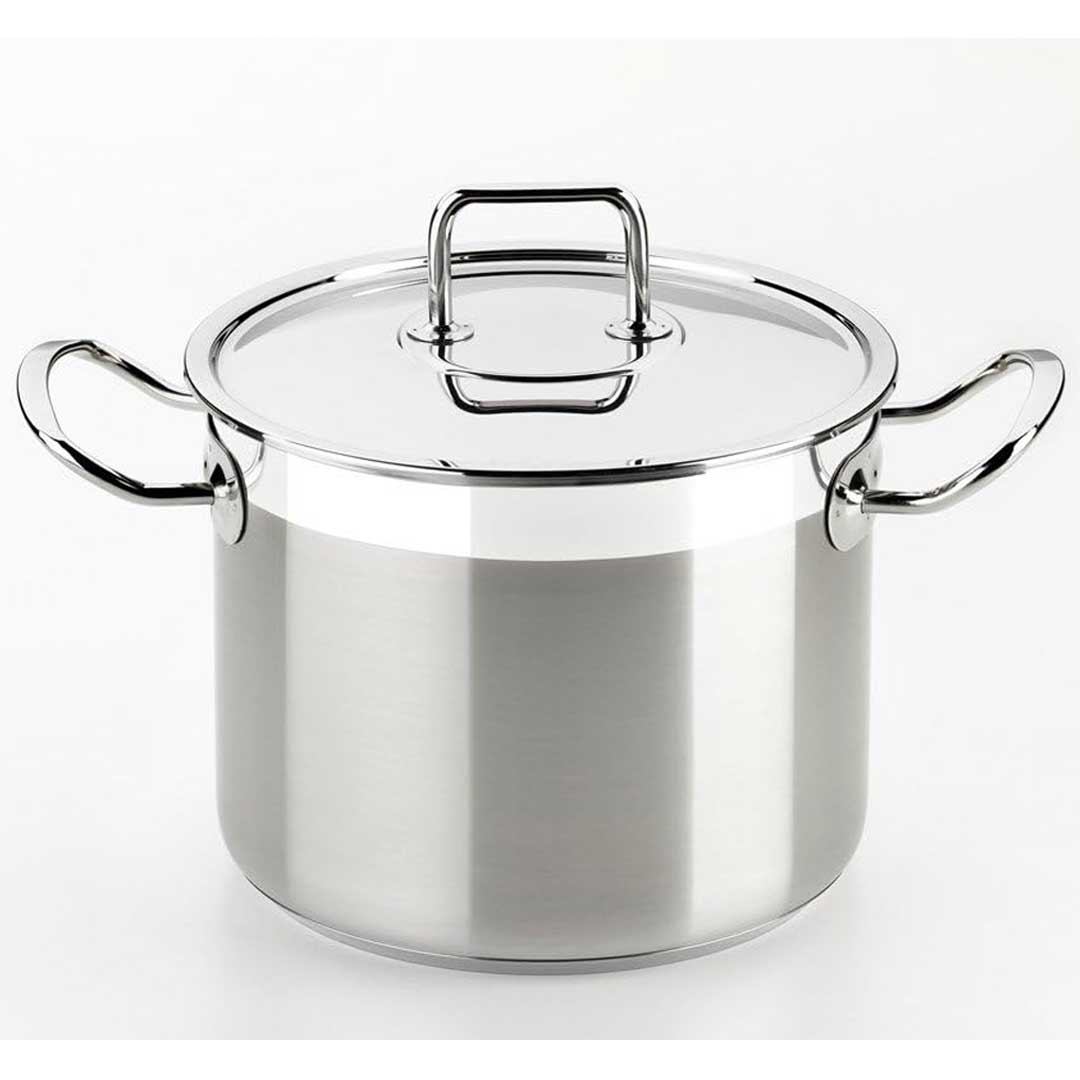 BRA PINTI INOX Pentola Alta Professionale con Coperchio, in Acciaio Inox 18/10,