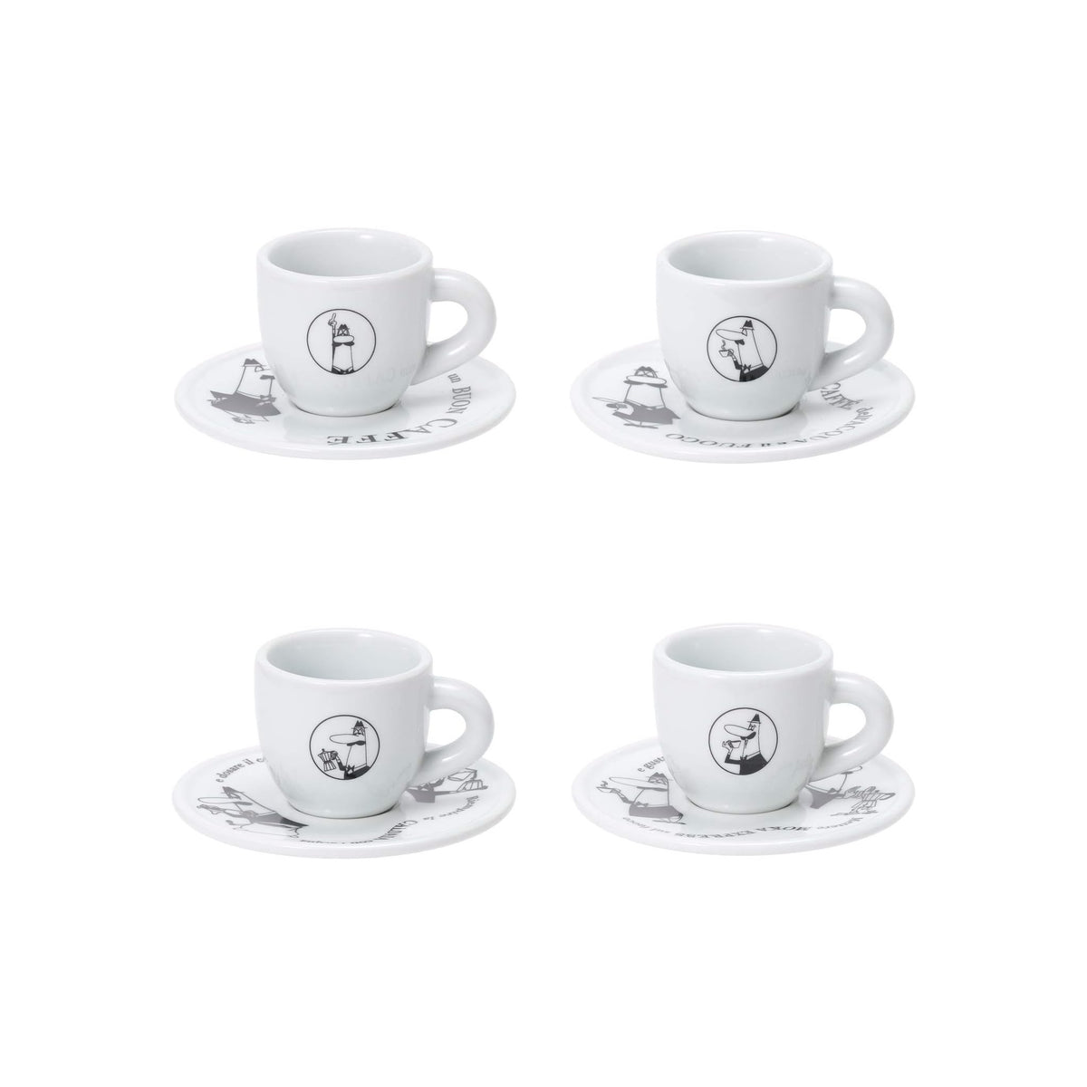 Bialetti Set 4 Tazzine Moka Carosello con Piattini – Tazzine Espresso Bar in Porcellana Decorata Lavabili Lavastoviglie Idea Regalo