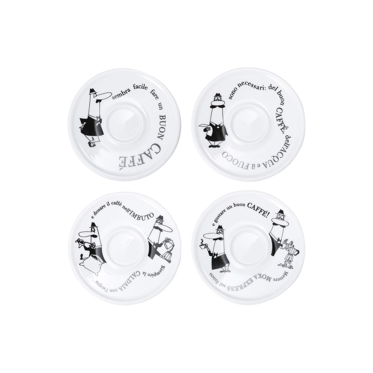 Bialetti Set 4 Tazzine Moka Carosello con Piattini – Tazzine Espresso Bar in Porcellana Decorata Lavabili Lavastoviglie Idea Regalo
