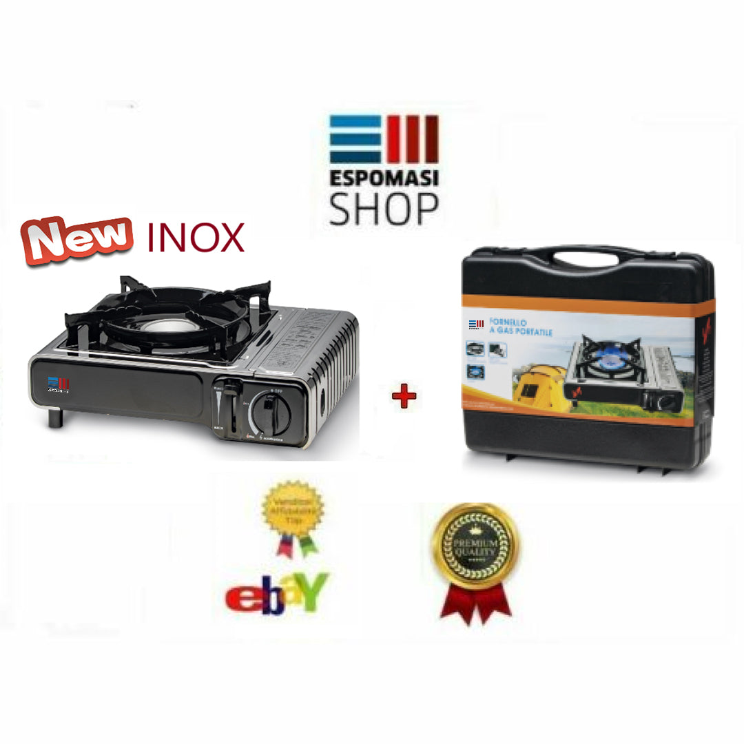 Fornello Portatile GPL Inox da Campeggio con Valigetta e 4 Cartucce Butano