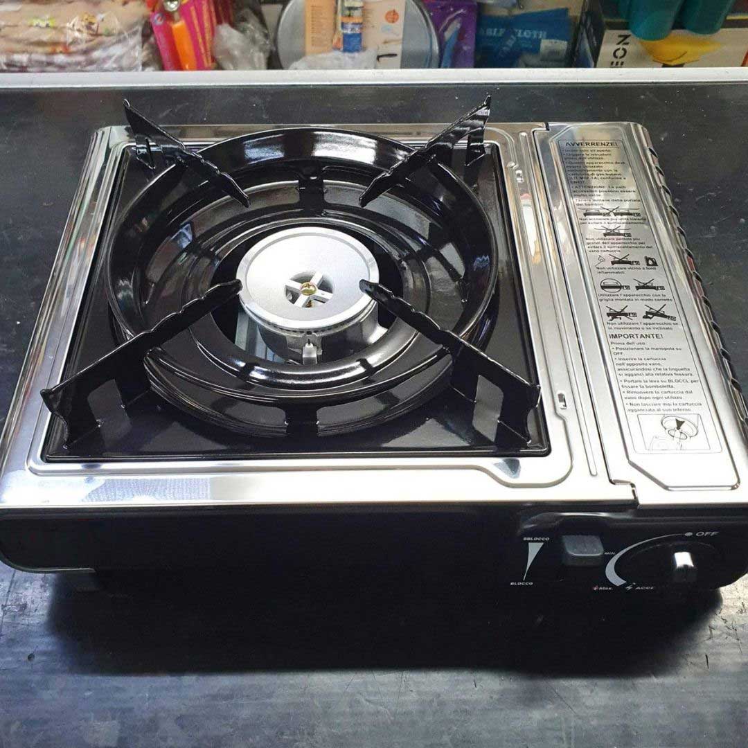 Fornello Portatile GPL Inox da Campeggio con Valigetta e 4 Cartucce Butano