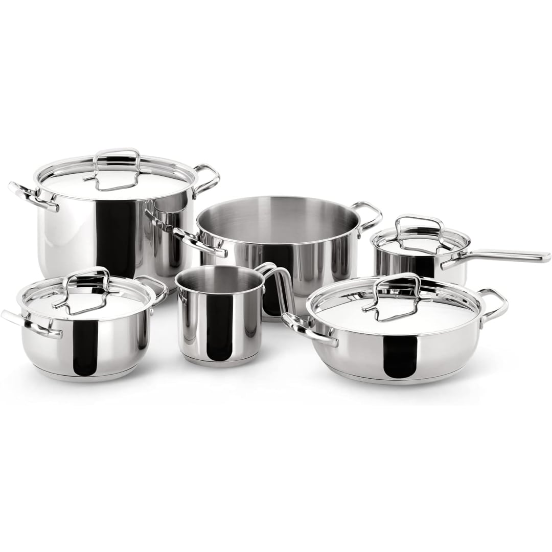 Lagostina Sfiziosa Set di Pentole Induzione, Gas e Forno in Acciaio Inox 18/10, 10 Pezzi, Fondo Lagoseal Plus Triplo Strato
