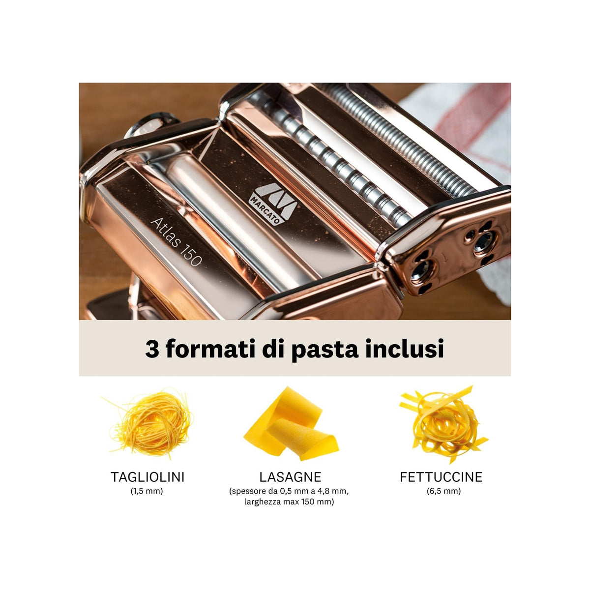 Marcato Macchina per la Pasta Atlas + Plus 150 Rame – Linea Premium