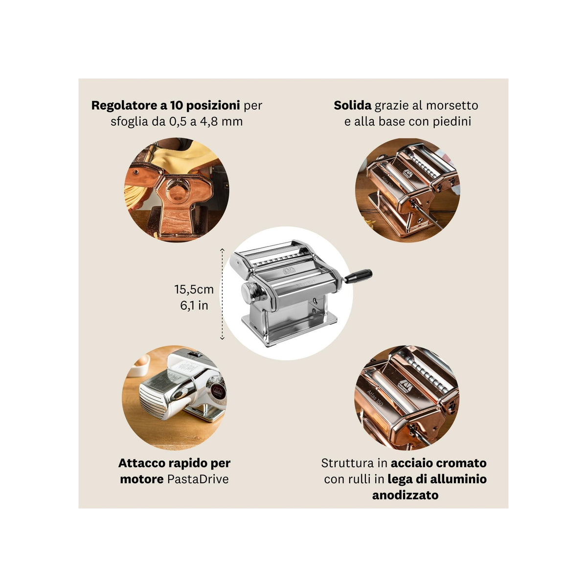 Marcato Macchina per la Pasta Atlas + Plus 150 Rame – Linea Premium