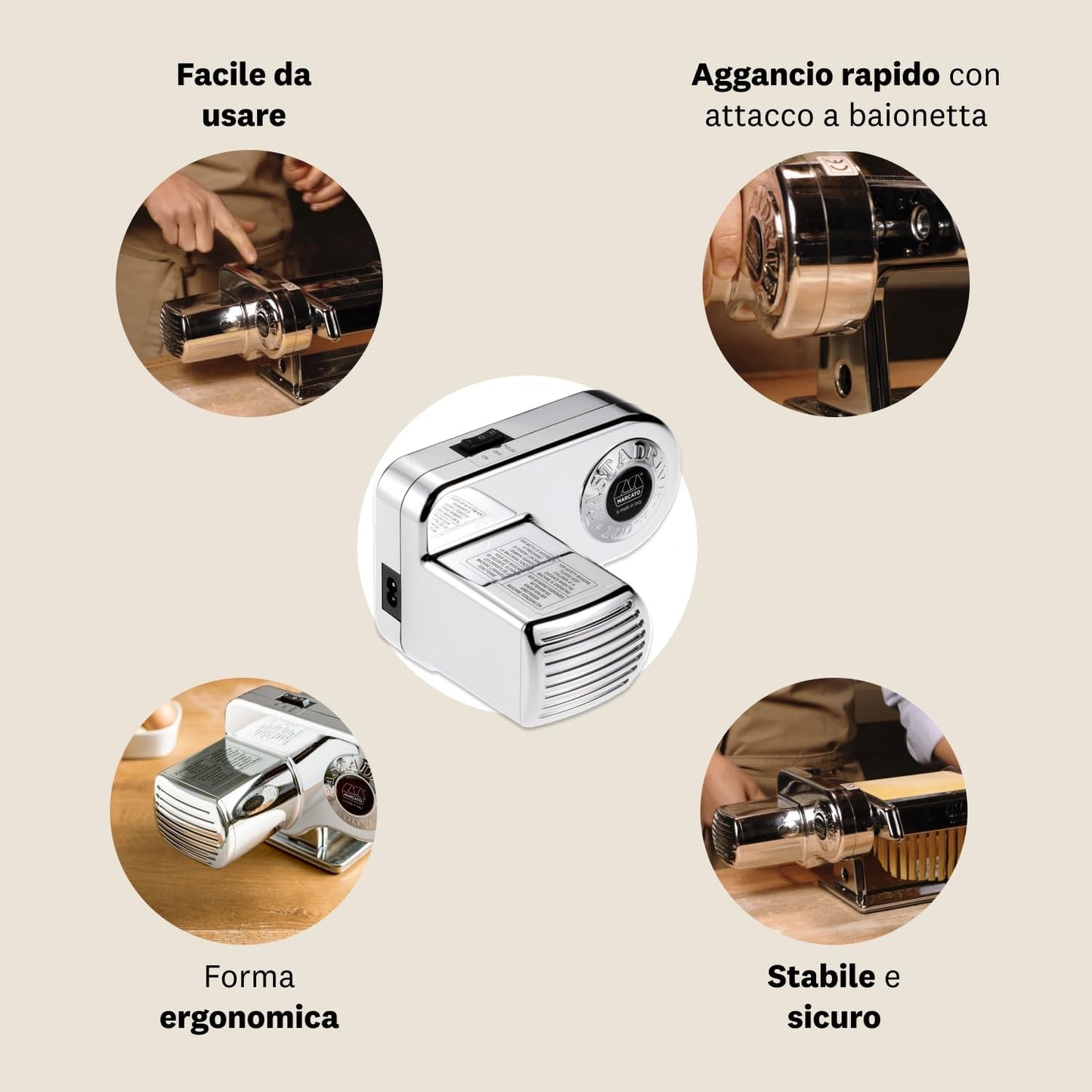 Marcato Pastadrive 220V – Motore per Macchine per Pasta Atlas e Ampia, 100W, Attacco a Baionetta, Made in Italy