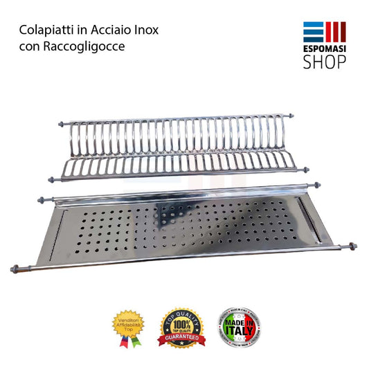 Scolapiatti Acciaio Inox ad Incasso con Raccogli Gocce Varie Misure 56 66 76 86 cm