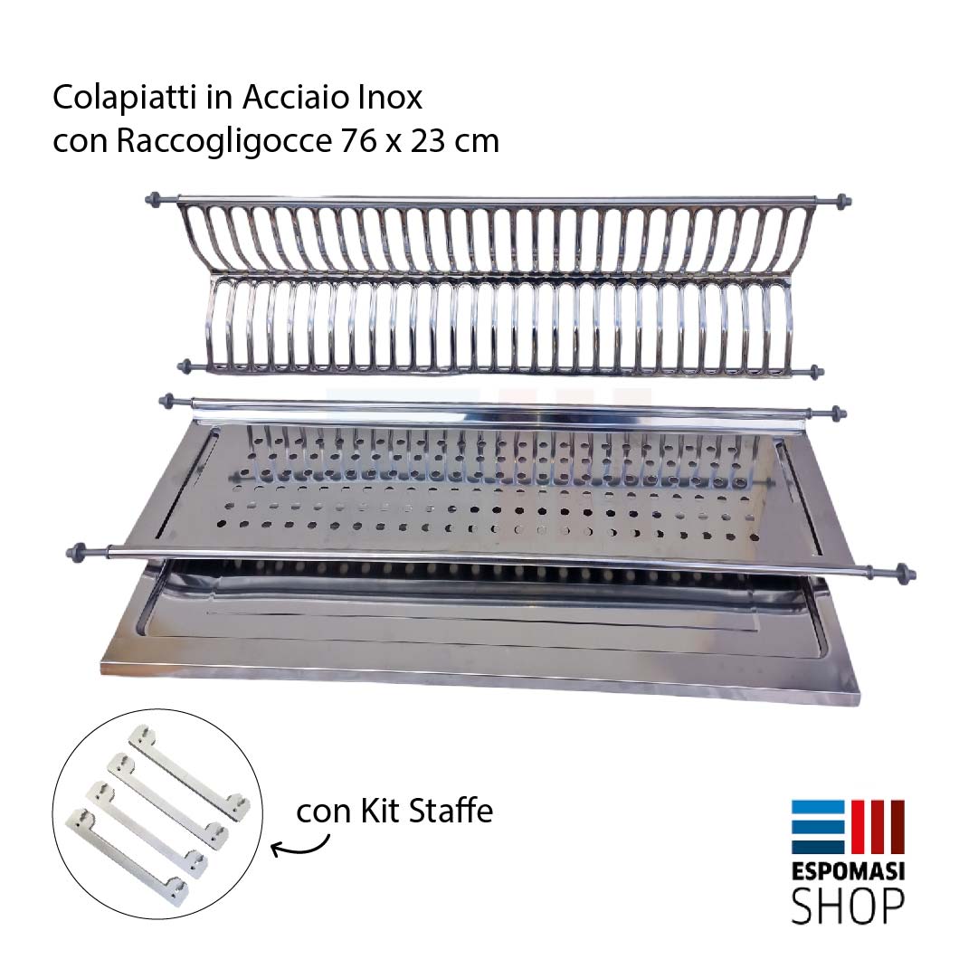 Scolapiatti Acciaio Inox ad Incasso con Raccogli Gocce Varie Misure 56 66 76 86 cm
