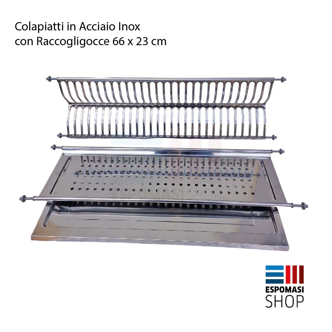 Scolapiatti Acciaio Inox ad Incasso con Raccogli Gocce Varie Misure 56 66 76 86 cm