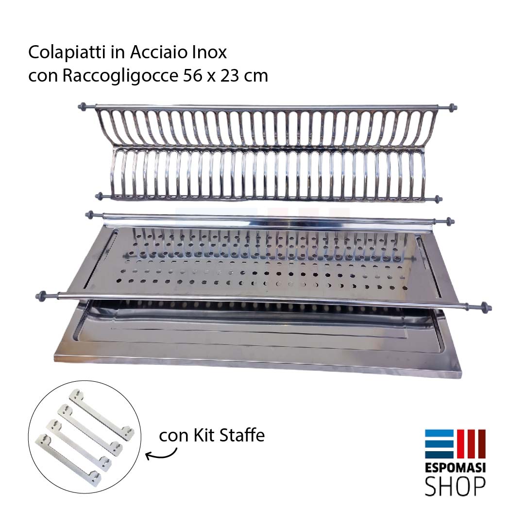 Scolapiatti Acciaio Inox ad Incasso con Raccogli Gocce Varie Misure 56 66 76 86 cm