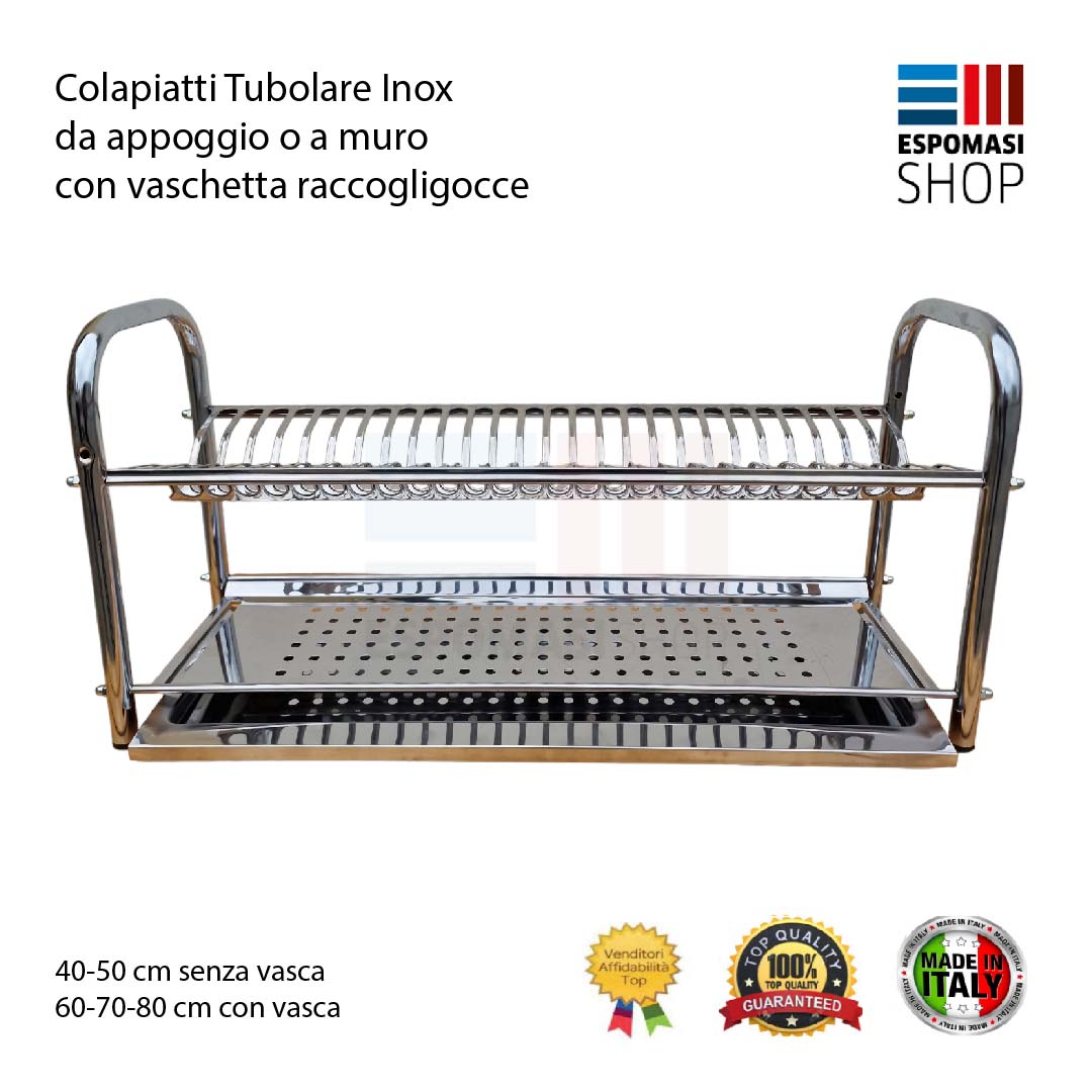 Escurreplatos de pie o de pared en acero inoxidable AISI 430, varias dimensiones 40 50 60 70 80 cm