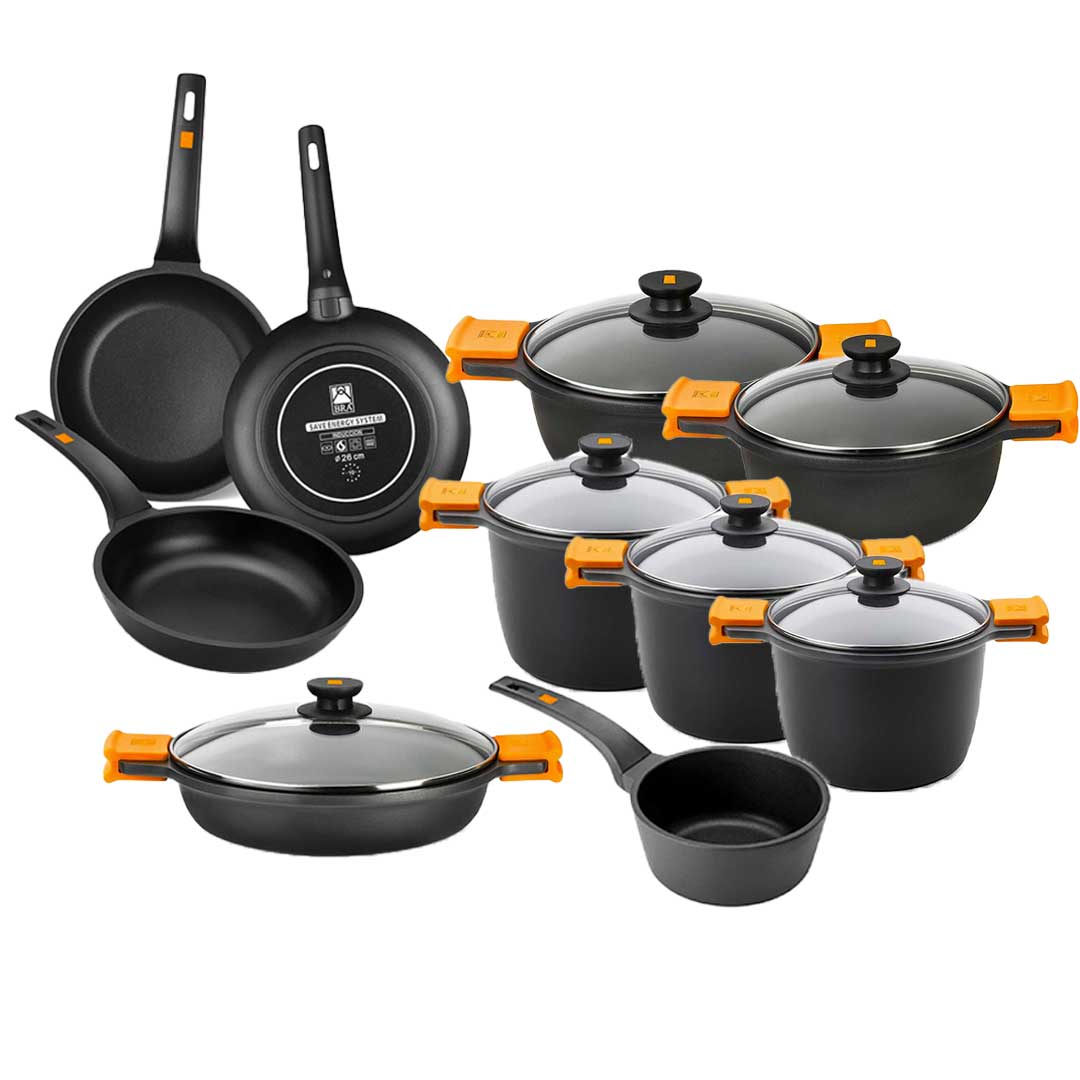 Batería de cocina BRA Efficient NEW Apto para todo tipo de placas, incluida inducción, aluminio fundido a presión con antiadherente 3/4/5/10 piezas