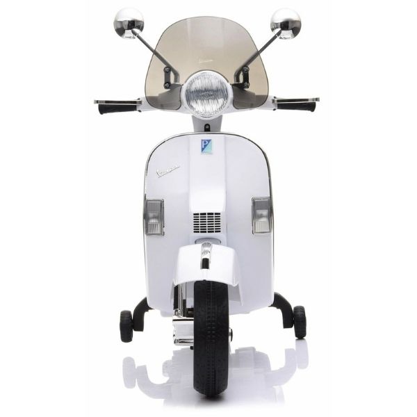 Moto Elettrica per Bambini Vespa PX Piaggio 12v con Rotelle Baule e Parabrezza